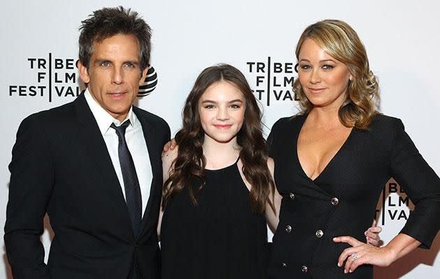 Ben with his wife Christine Taylor and daughter, Ella. Source: Getty Images.