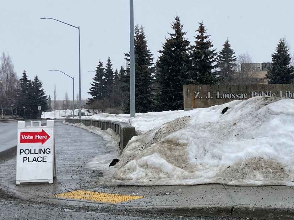 Z.J. Loussac Public Library in Anchorage, Alaska, is shown on Election Day. (Photo by Jeannette Lee/Sightline Institute)