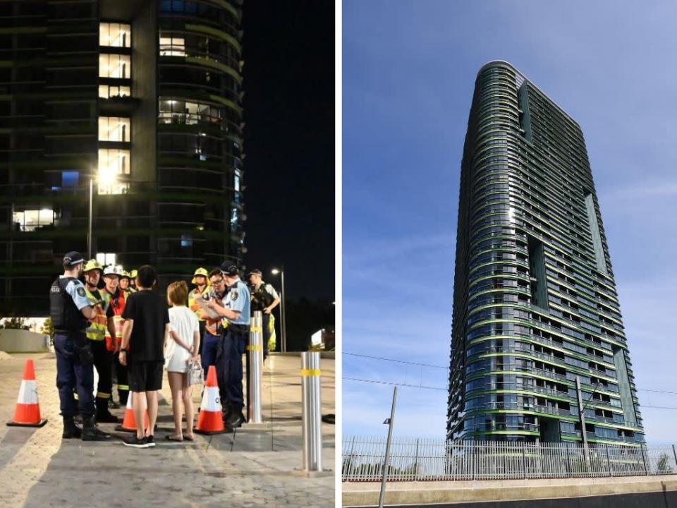 Police check the unit numbers of the residents after an inspection of the Opal Tower by firefighters and engineers in Sydney on December 25, 2018. Australian police evacuated thousands of people in west Sydney late Christmas Eve after residents reported hearing a 'loud crack' from a 36-storey building. (Photo by SAEED KHAN / AFP / Getty Images)