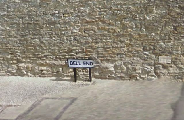 A 'Bell End' road sign has been stolen from a village in Wollaston, Northamptonshire