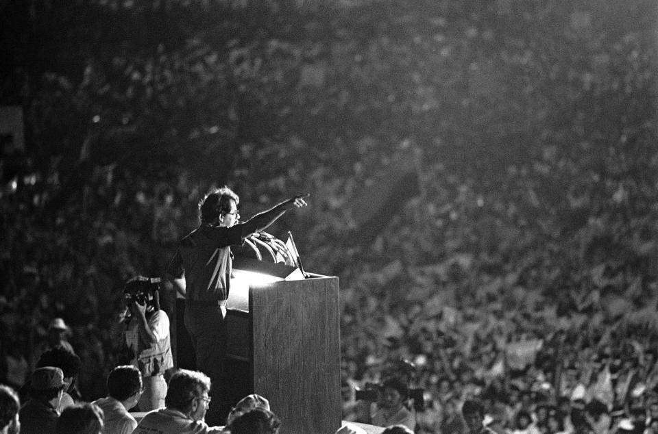 FILE - In this Nov. 1, 1984 file photo, Daniel Ortega, guerrilla turned statesman, campaigns for president in downtown Managua, Nicaragua. Ortega led the Sandinista insurgency that toppled the dictatorship of Gen. Anastasio Somoza in 1979. (AP Photo/Pat Hamilton, File)