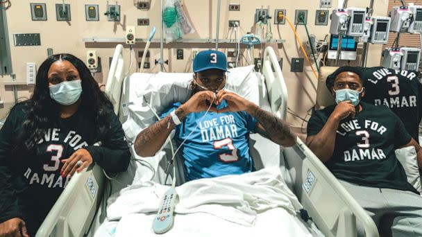 PHOTO: Buffalo Bills safety Damar Hamlin posted a photo from the hospital in Cincinnati before the start of the team's final game of the season. (Damar Hamlin via Twitter)