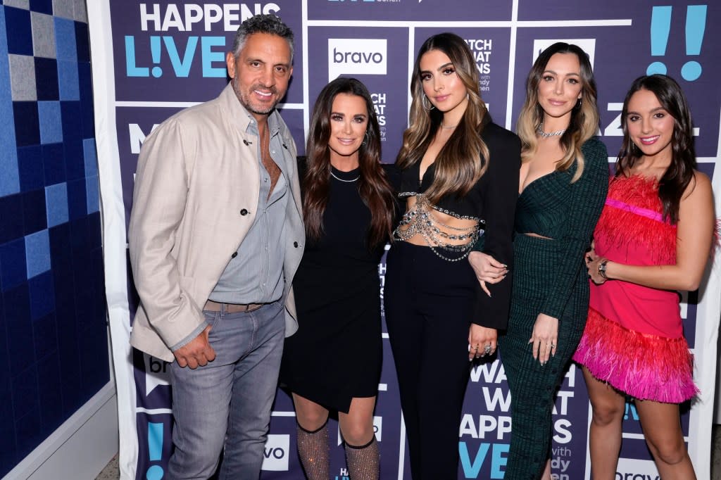 Mauricio Umansky, Kyle Richards, Sophia Umansky, Farrah Aldjufrie, and Alexia Umansky backstage at Watch What Happens Live