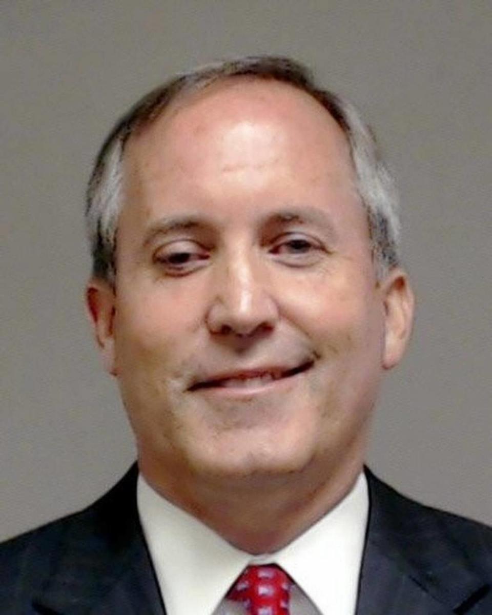 This handout photo provided by Collin County, Texas shows Texas Attorney General Kenneth Paxton, who was booked into the county jail Monday, Aug. 3, 2015, in McKinney, Texas.