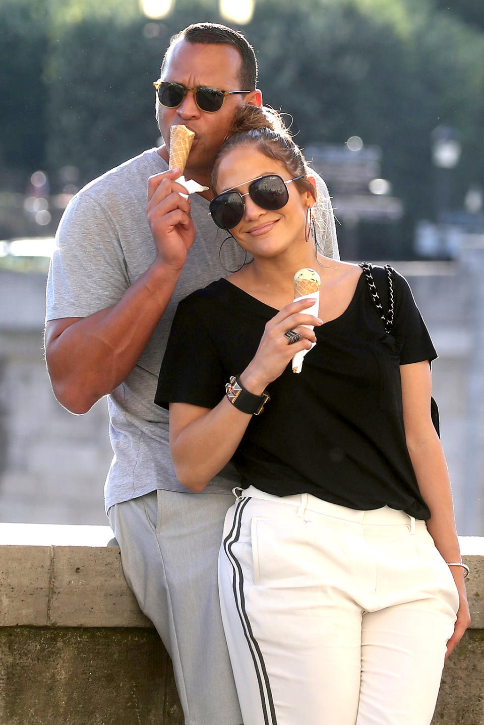 <p>When in Paris, indulge in an ice cream, non? Lovey-dovey couple Lopez and Rodriguez enjoyed a cone, as well as shopping and sightseeing during a weekend trip to the City of Light. (Photo: Best Image/BACKGRID) </p>