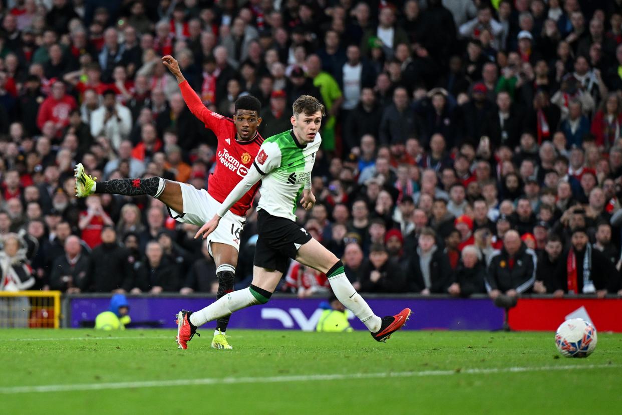Amad Diallo fires home Manchester United’s late, late winner (Getty Images)