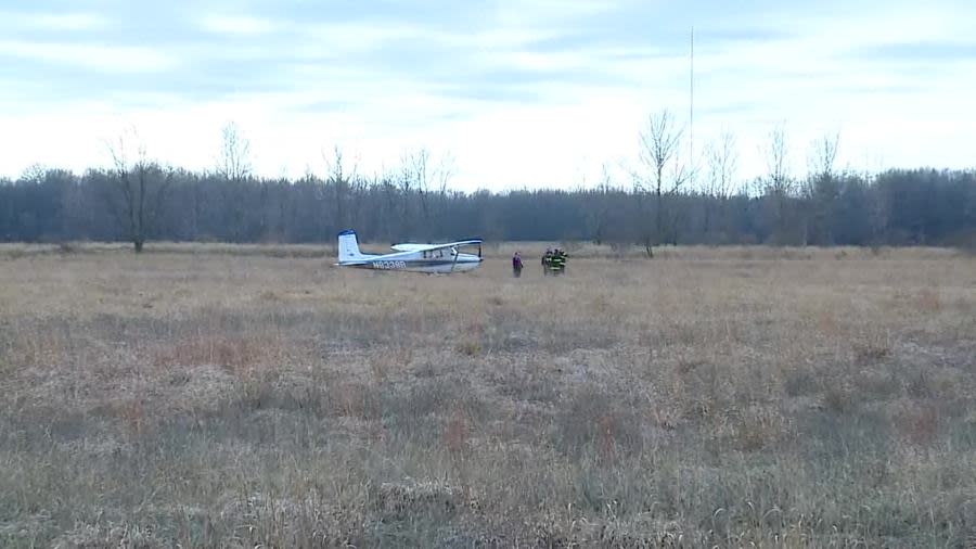 A plane landed in a field in Moorland Township, east of Muskegon, on Dec. 27, 2023.