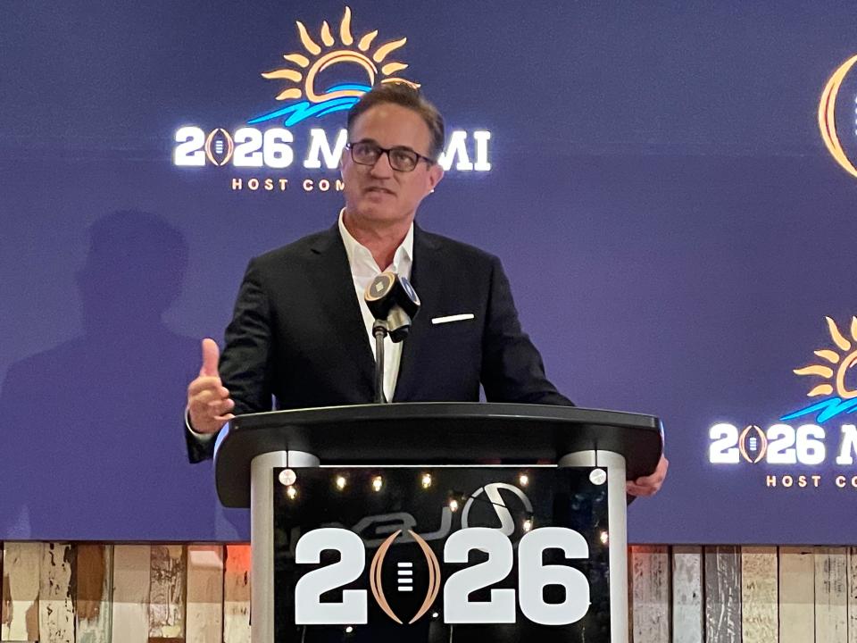 Tom Garfinkel, vice chairman of the Dolphins, discusses the impact of holding the 2026 national championship game at Hard Rock Stadium.