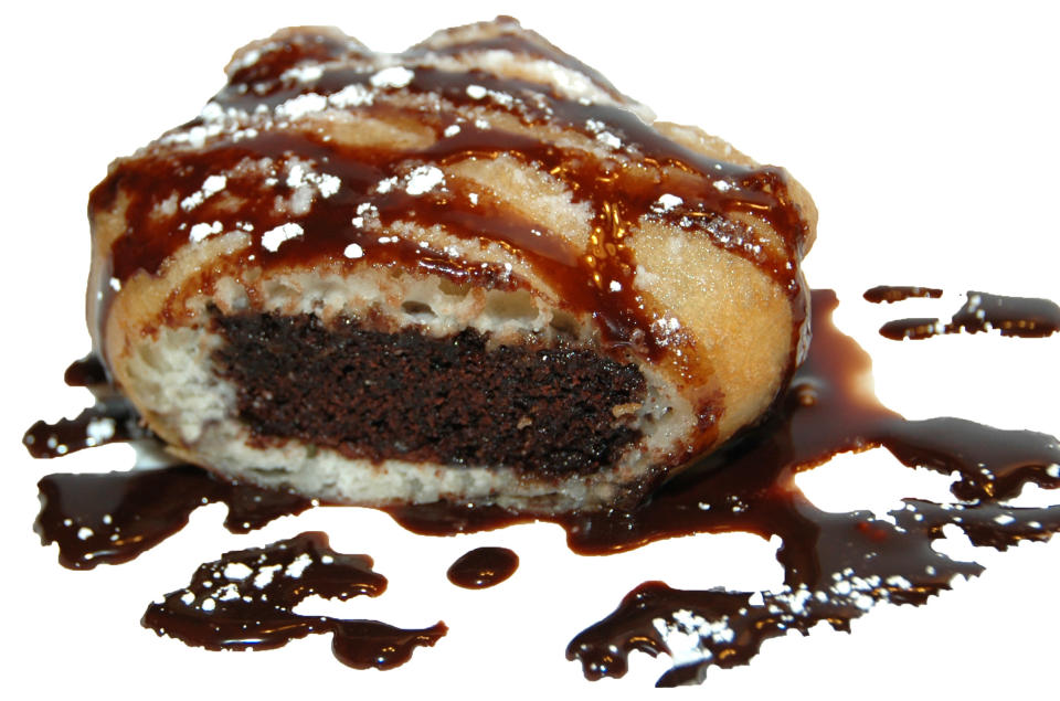 This is one of <a href="http://www.chickencharlies.com/index.html" rel="nofollow noopener" target="_blank" data-ylk="slk:Charlie Boghosian's deep-fried brownies.;elm:context_link;itc:0" class="link ">Charlie Boghosian's deep-fried brownies.</a>