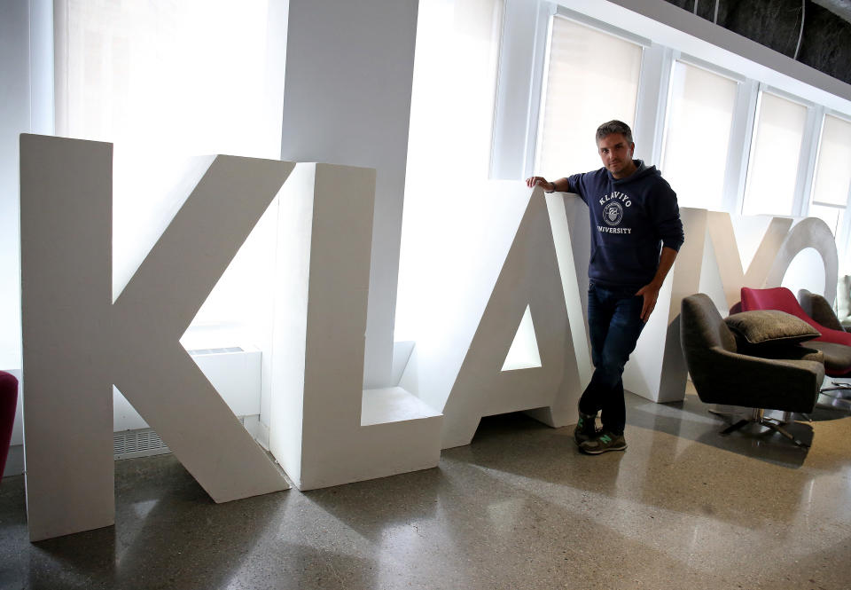 BOSTON, MA - SEPTEMBER 5: Andrew Bialecki, CEO and co-founder of Klaviyo, poses for a portrait in Boston on Sep. 5, 2019. Bialecki views Klaviyo as software that can help companies have marketing-related conversations on a massive scale, but treat different types of customers differently - and from there to branch out beyond e-commerce sales. (Photo by Barry Chin/The Boston Globe via Getty Images)