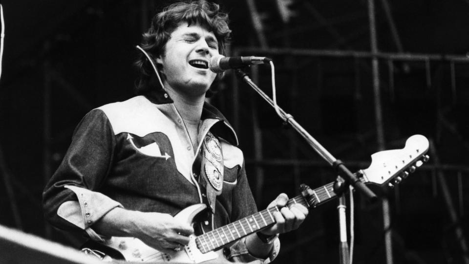 Steve Miller performs onstage with a Fender Stratocaster