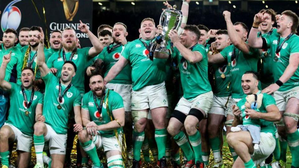 Ireland lift the Six Nations trophy in 2024 