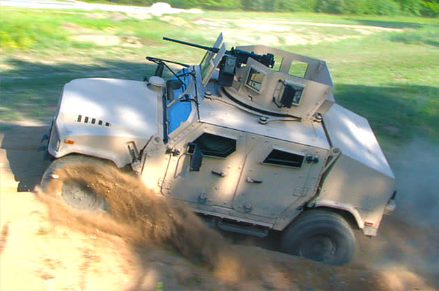 AM General's BRV-O entry sports a 3,500-lb. payload, self-leveling suspension and a 3.2-liter, 300-hp turbocharged six-cylinder diesel meant to be far more fuel-efficient than the V-8s used in the Humvee.