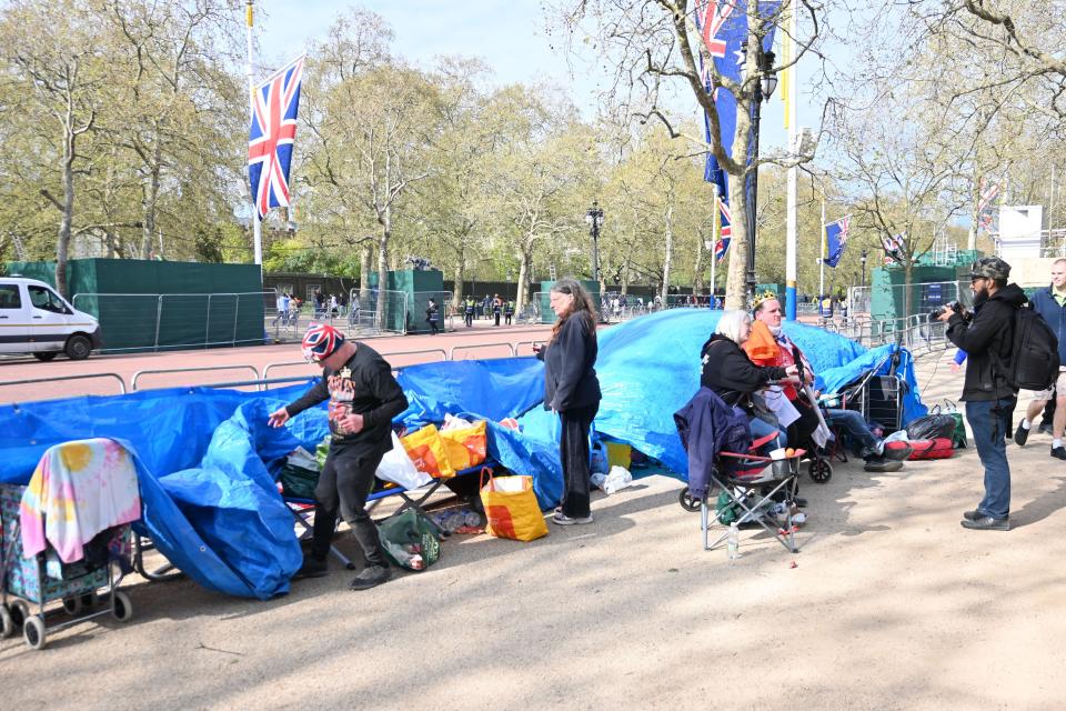 The Mall, London, UK. 1st May 2023; Royal superfans camping The Mall preparations in London ahead of the Coronation of King Charles III, London, UK. Credit: See Li/Picture Capital/Alamy Live News