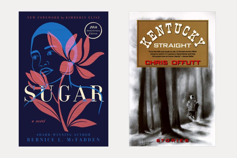 Two book covers: Sugar by Bernice McFadden, and Kentucky Straight by Chris Offutt