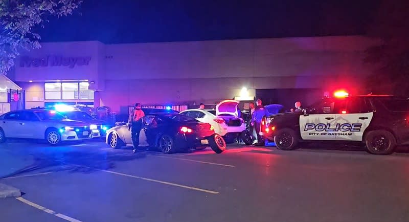 A multi-agency response stopped a street racing takeover on NE Glisan in Portland, April 14, 2024 (KOIN)