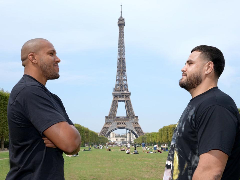 French heavyweight Ciryl Gane (left) faces Australia’s Tai Tuivasa at UFC Paris (Zuffa LLC)