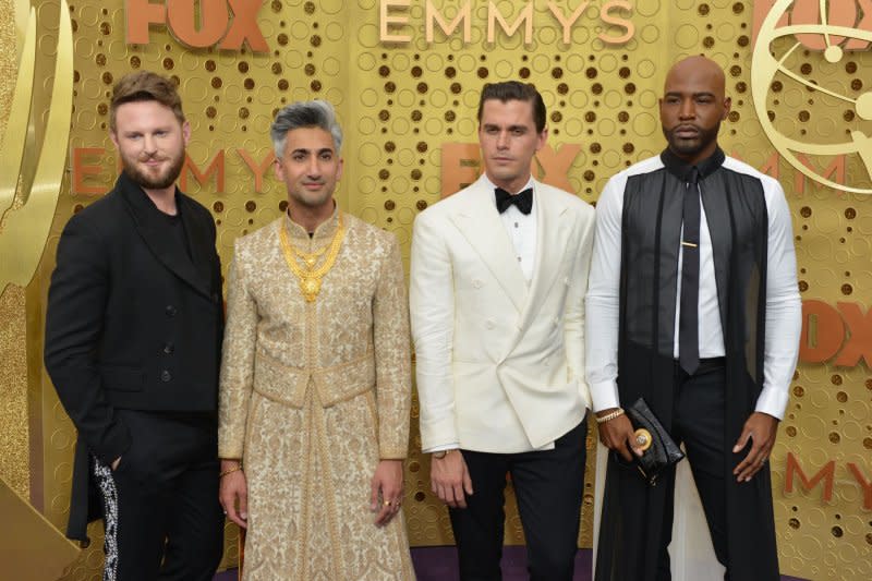 Bobby Berk (L), pictured with Tan France, Antoni Porowski and Karamo Brown, from left to right, will exit "Queer Eye." File Photo by Christine Chew/UPI