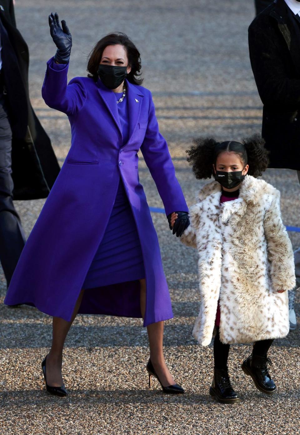 <p>Kamala Harris, the United States' first female Vice President and the first person of Black and South Asian heritage to hold the position, wore a dress and coat in bold purple—a hue long associated with strength and power. Designed by Louisiana native and <a href="https://www.scad.edu" rel="nofollow noopener" target="_blank" data-ylk="slk:Savannah College of Art and Design;elm:context_link;itc:0;sec:content-canvas" class="link ">Savannah College of Art and Design</a> graduate <a href="https://christopherjohnrogers.com" rel="nofollow noopener" target="_blank" data-ylk="slk:Christopher John Rogers;elm:context_link;itc:0;sec:content-canvas" class="link ">Christopher John Rogers</a> (who has also designed clothing for Michelle Obama), the outfit was a striking look for our nation's Madame Vice President.</p><p>Harris also donned a South Sea pearl and diamond necklace, made for her by <a href="https://wrosado.com" rel="nofollow noopener" target="_blank" data-ylk="slk:Wilfredo Rosado;elm:context_link;itc:0;sec:content-canvas" class="link ">Wilfredo Rosado</a>, to simultaneously symbolize toughness and femininity. The Vice President wears pearls in honor of her sorority, Alpha Kappa Alpha, of which she was a member at <a href="https://home.howard.edu" rel="nofollow noopener" target="_blank" data-ylk="slk:Howard University;elm:context_link;itc:0;sec:content-canvas" class="link ">Howard University</a>. </p>