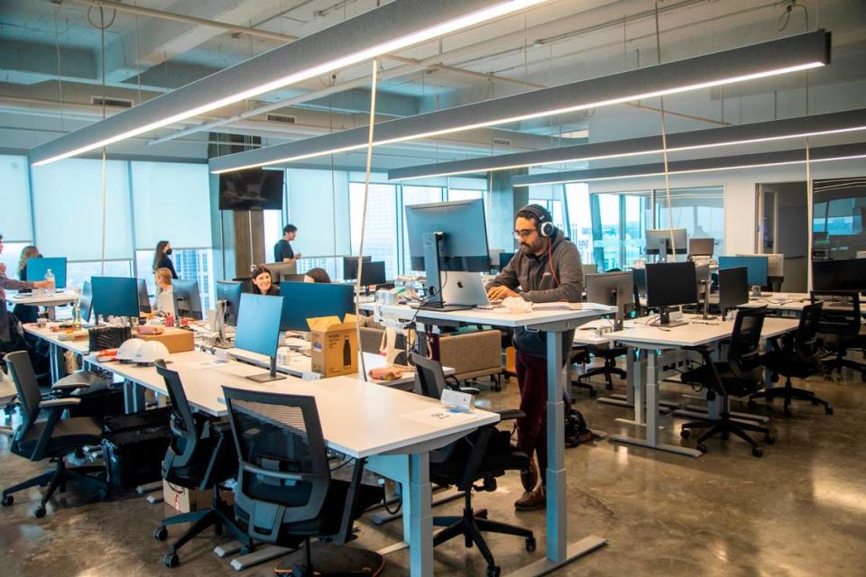 Pendo employees work in the software company’s new downtown Raleigh headquarters Wednesday, Feb. 23, 2022.