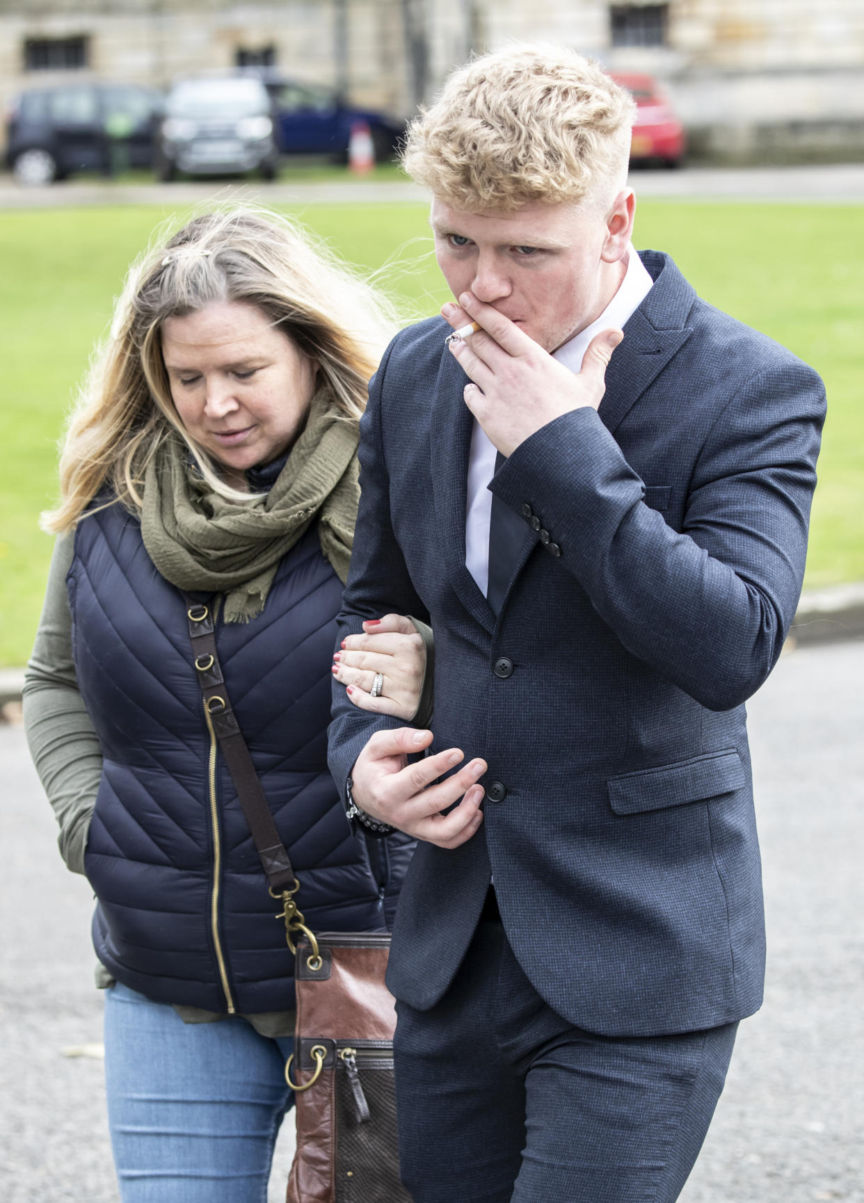 Dale Kelly leaves York Crown Court with an unknown woman, after the jury found he sexually assaulted a woman but was suffering from the sleep disorder parasomnia at the time and was therefore not responsible for his actions. PA Photo. Picture date: Friday October 4, 2019. The jury returned the rare verdict of not guilty by reason of insanity on the charge of sexual assault by penetration .Photo credit should read: Danny Lawson/PA Wire