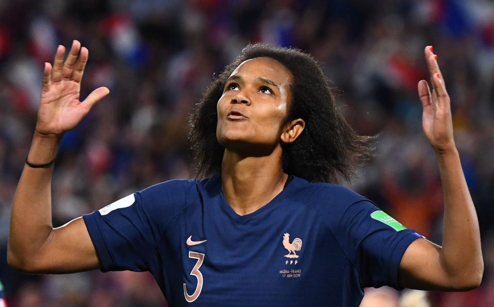 France's defender Wendie Renard celebrates after scoring a penalty kick during the France 2019 Women's World Cup Group A football match between Nigeria and France, on June 17, 2019, at the Roazhon Park stadium in Rennes - Getty Images/Franck Fife