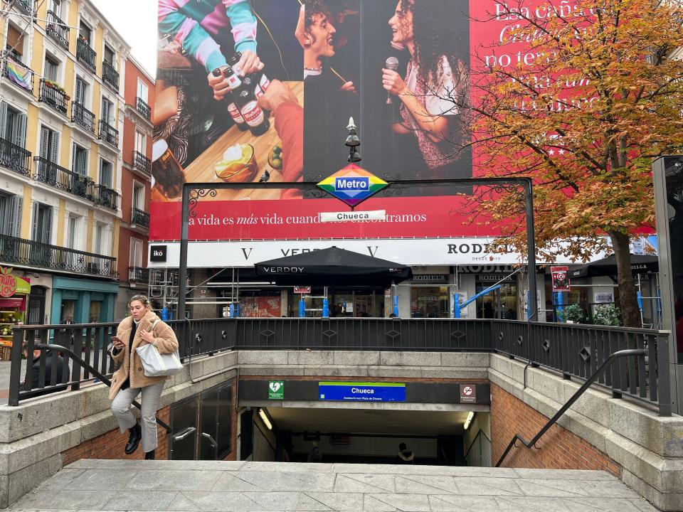 Stairwell opening outside of a train station in Madrid