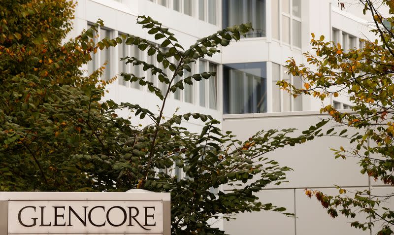 FILE PHOTO: The logo of commodities trader Glencore is pictured in front of the company's headquarters in Baar