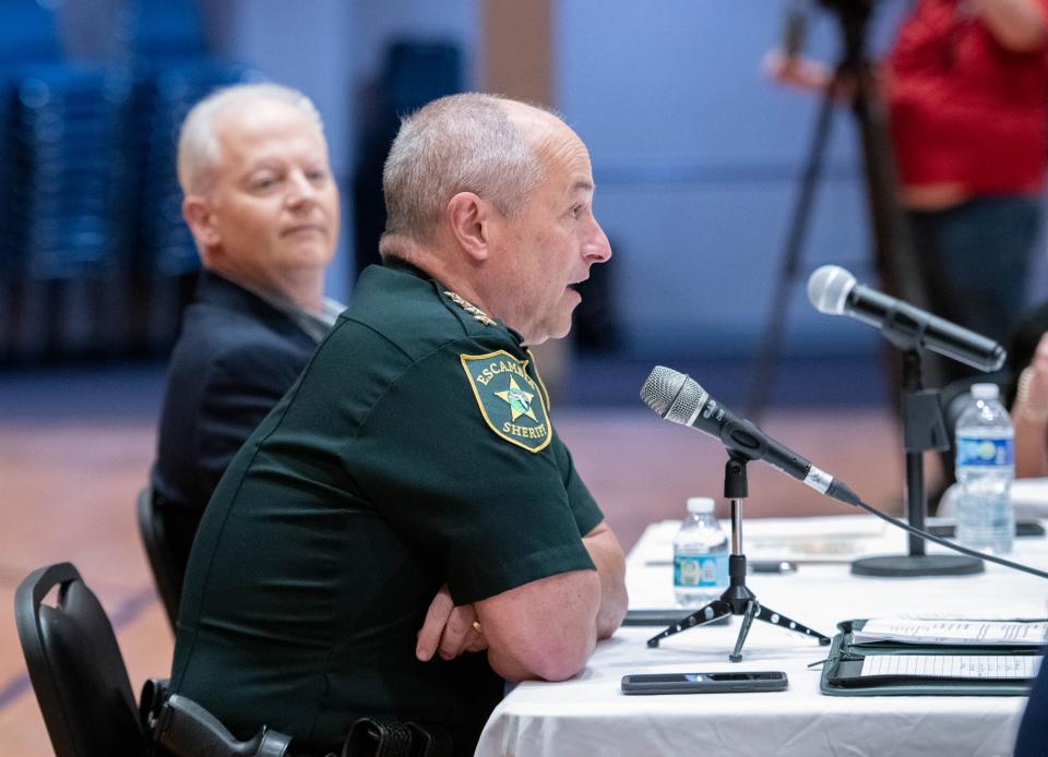 Escambia County Sheriff Chip Simmons speaks during an Escambia County Gun Violence Round Table at the Brownsville Community Center in Pensacola on Wednesday, Jan. 18, 2023.