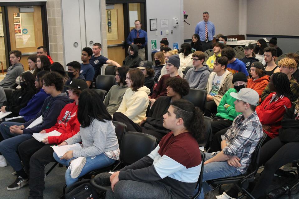 SCVTHS students attended a presentation by United States Navy SEALs on Wednesday, April 6, in the Technology Conference Room at Somerset County Vocational & Technical High School.