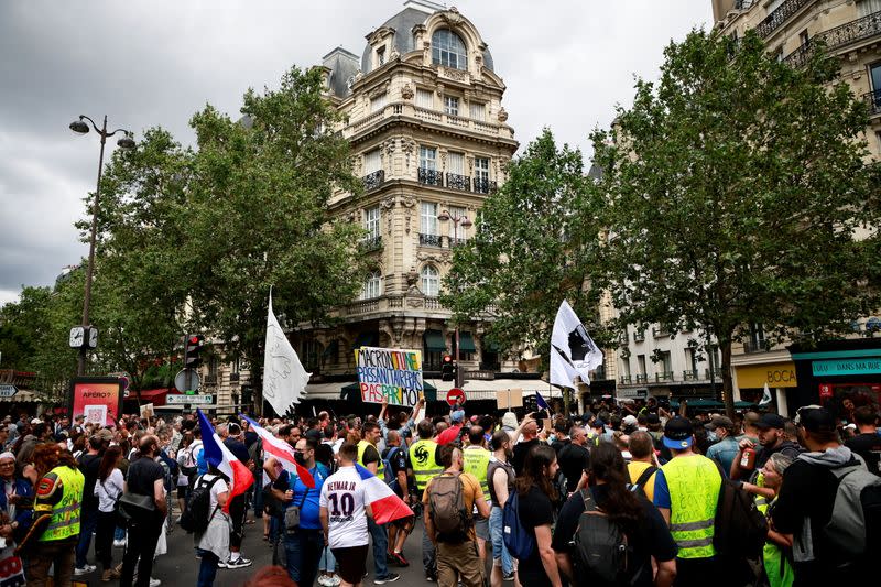 A protest against COVID-19 health pass in France