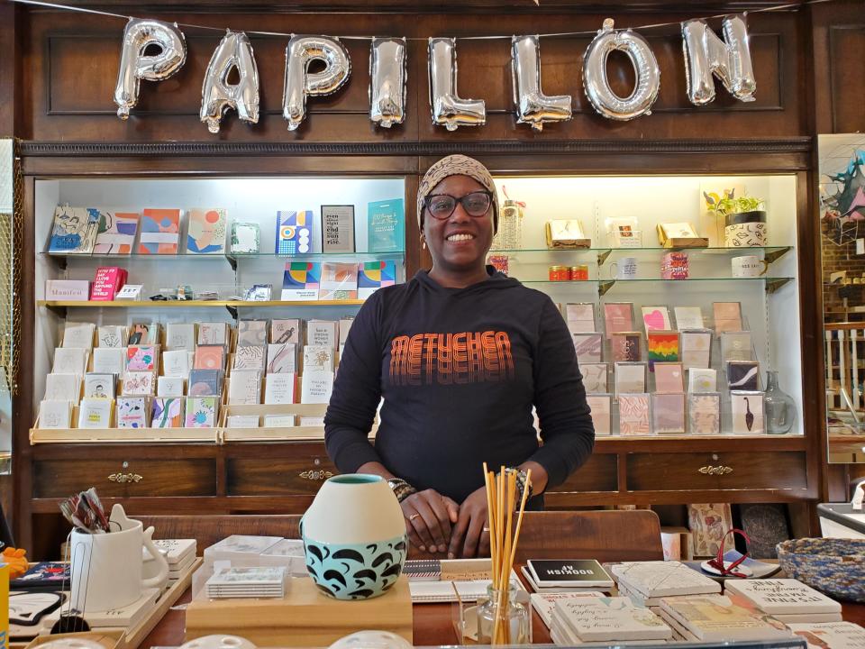 Ugandan-born Edna Epelu pictured inside Papillon & Company, a home décor and gift store in Metuchen.