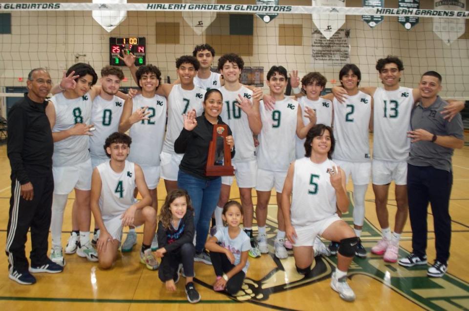 The Hialeah Gardens boys’ volleyball team won a district title.