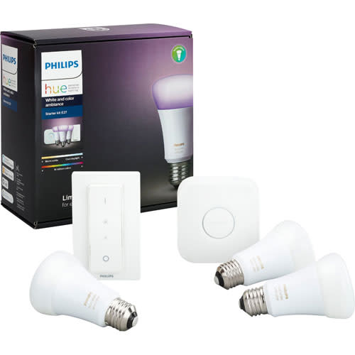 Philips Hue A19 Smart Light Starter Kit w/ Hub & Dimmer set of 3 lightbulbs