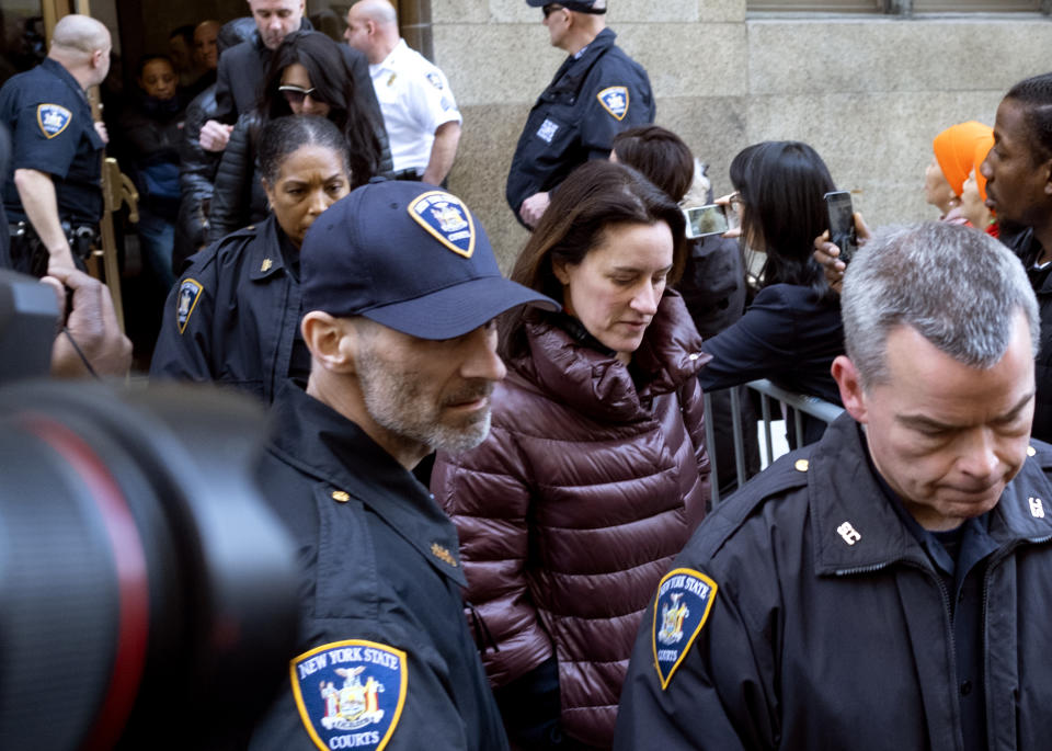 Jurors are escorted from the courthouse after a verdict in the Harvey Weinstein rape trial, Monday, Feb. 24, 2020, in New York. The jury convicted Weinstein of rape and sexual assault. They found him not guilty of the most serious charge, predatory sexual assault, which could have resulted in a life sentence. (AP Photo/Craig Ruttle).