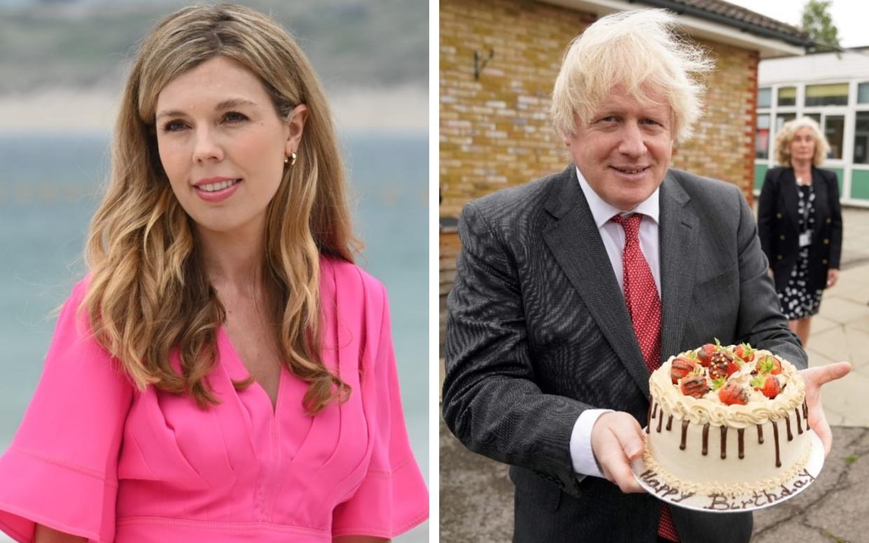 Carrie Johnson is said to have offered to bring cake to the gathering in the Cabinet Room in honour of the Prime Minister's 56th birthday - Leon Neal/WPA Pool/Getty Images/Andrew Parsons/10 Downing Street/AFP via Getty Images