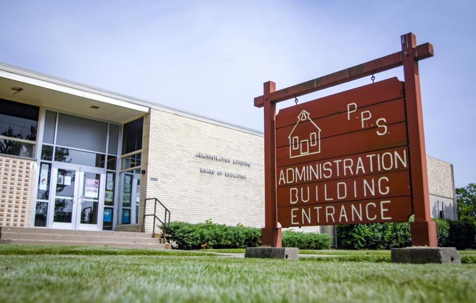 The entrance to the Peoria Public Schools Administration Building is seen in Peoria.