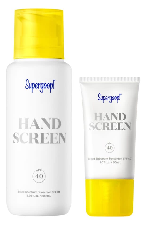 <p><a href="https://shop-links.co/1747329444061046407" rel="nofollow noopener" target="_blank" data-ylk="slk:Supergoop Handscreen SPF 40 Sunscreen Duo;elm:context_link;itc:0;sec:content-canvas" class="link ">Supergoop Handscreen SPF 40 Sunscreen Duo</a>, $35 ($52 value).</p>