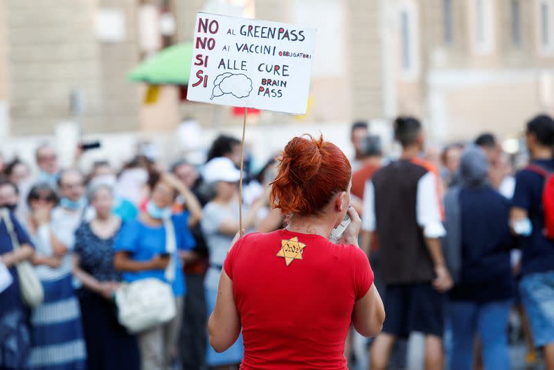 FILE PHOTO: Protest against government's "Green Pass" plan in Rome