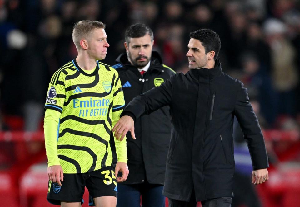 Mikel Arteta attempted to calm Oleksandr Zinchenko down (Getty Images)