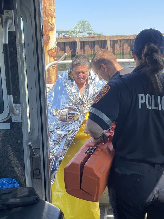 Dan Ho, 63, was treated for hypothermia after being pulled from the water off Long Island on Monday morning.