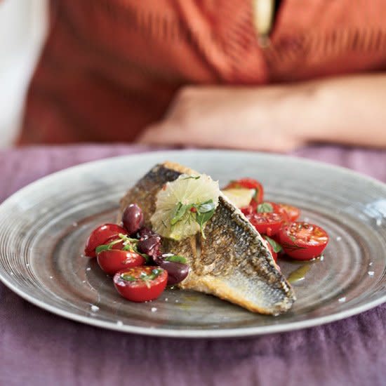 Sea Bass with Tomato and Black Olive Salsa