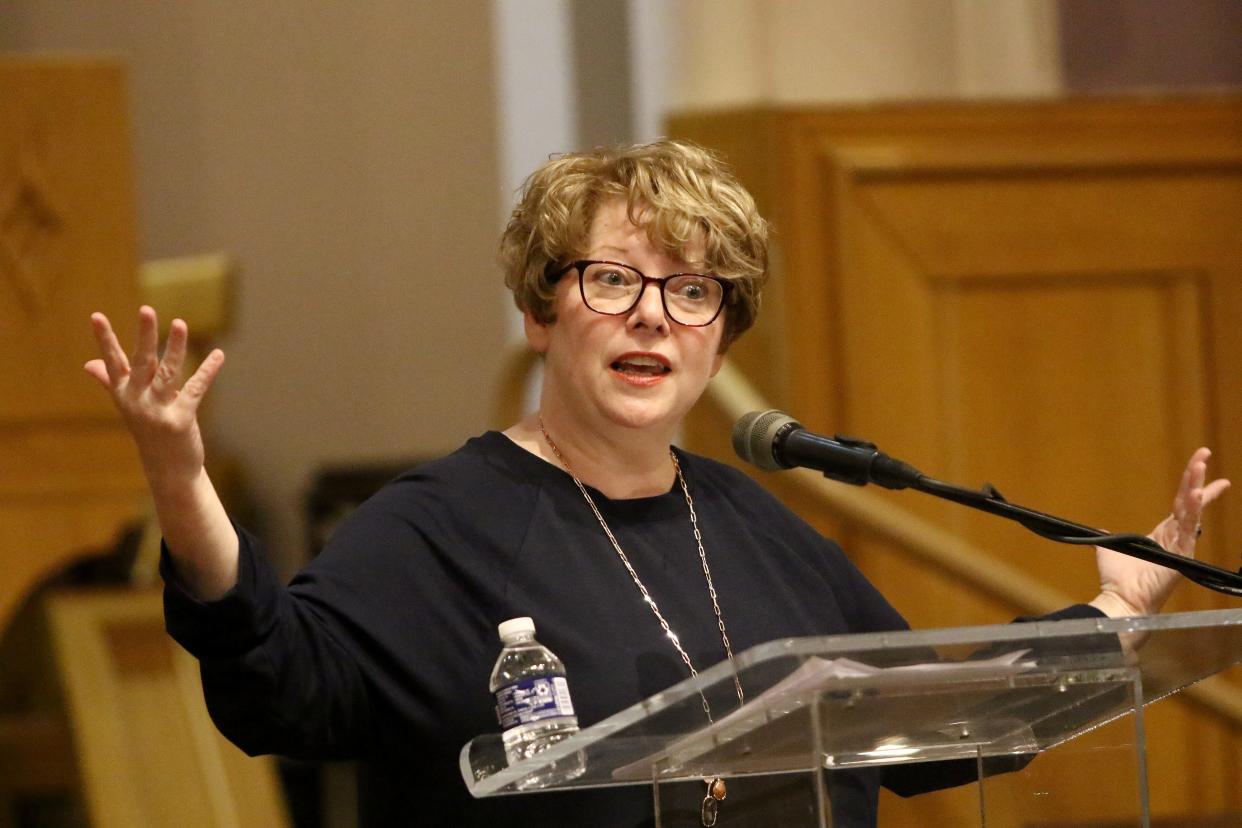 Author Melanie Benjamin speaks Thursday, March 23, 2023, during a One Book One Community presentation at Union Avenue United Methodist Church. Benjamin's visit to Alliance was the culmination of a months-long project.