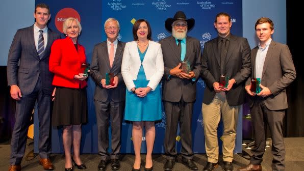 Ms McGregor is pohotographer with the Premier and National Australia Day Council Chairman, Ben Roberts-Smith. Photo: NADC