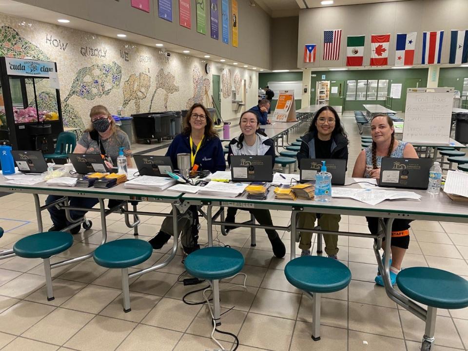 Sarasota County Emergency Management team awaiting shelter-seekers at Brookside Middle School.