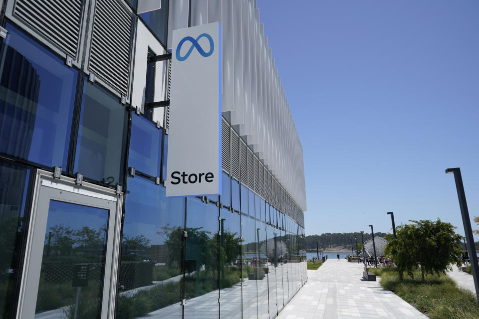 The exterior of the Meta Store is seen in Burlingame, Calif., Wednesday, May 4, 2022. (AP Photo/Eric Risberg)