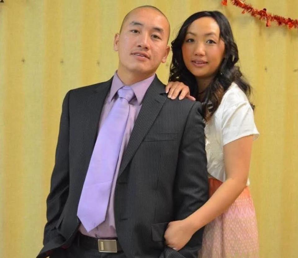 Soobleej Kaub Hawj is seen in a photograph with his wife, Lee. Hawj was shot and killed by police last year during a wildfire evacuation outside a major marijuana cultivation site in Siskiyou County.