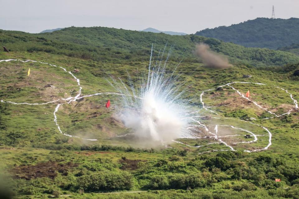 <div class="inline-image__caption"><p>Artillery hits a target during a two-day live-fire drill, amid intensifying military threats from China, in Pingtung county, Taiwan, Sept. 7, 2022. </p></div> <div class="inline-image__credit">Ceng Shou Yi/NurPhoto via Getty Images</div>