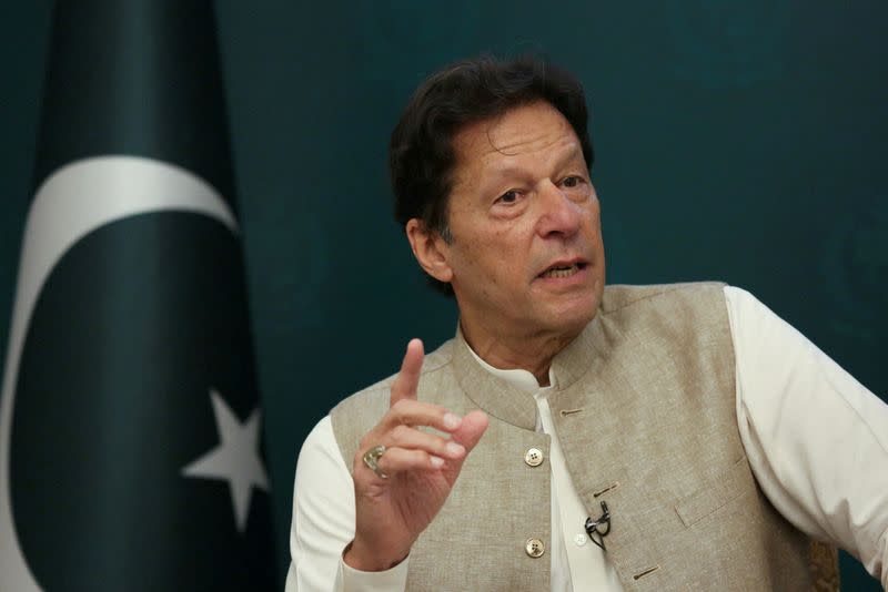 FILE PHOTO: Pakistan's prime minister, Imran Khan, speaks during an interview with Reuters in Islamabad,