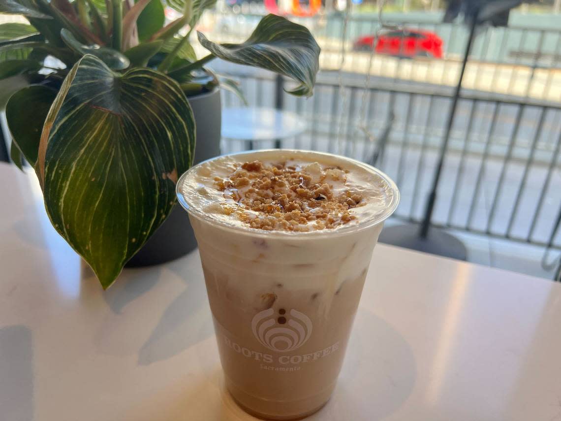 An Apple Crumble Chai at Roots Coffee Company at 428 J St, Suite 120. It’s one of seven fall specialty drinks and features a sweet concoction of homemade apple syrup, chai and oat milk, topped with a sweet crumble, walnuts and caramel.